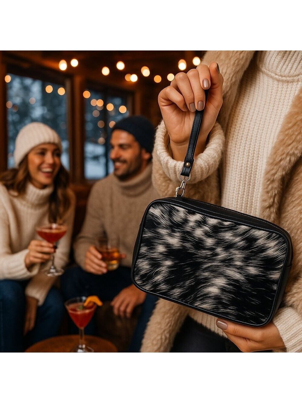 ✨Faux Fur Evening Clutch – Black & White Textured Haircalf Style – Holiday Glam✨